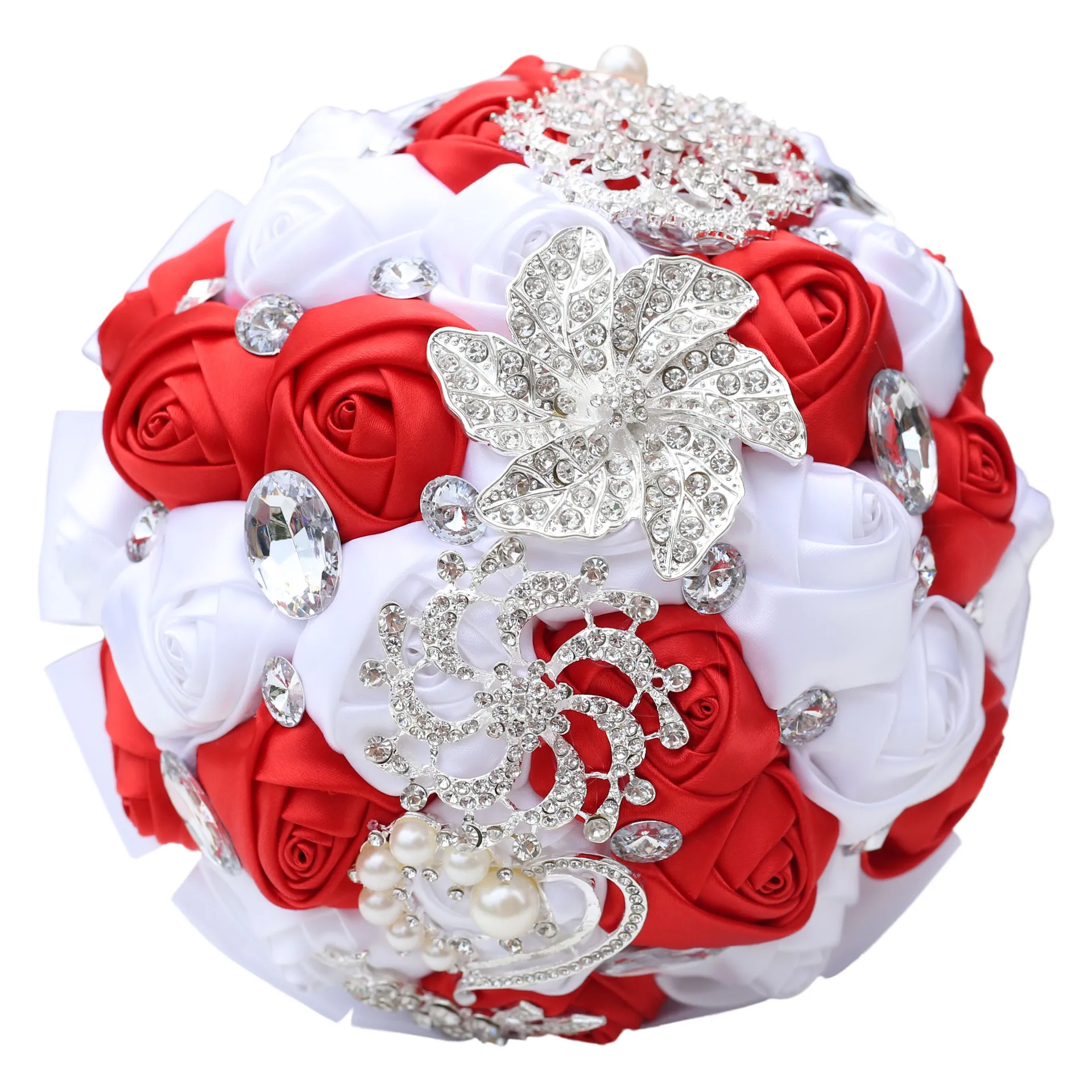 18 CM hecho a Mano de la Boda Ramos de la Celebración de Rosa Artificial de Flores de diamantes de imitación de Dama de honor de Cristal Ramo de Novia Mariage Parte W228 2