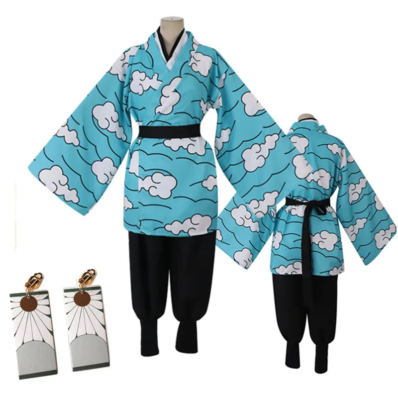 Anime demon slayer kimetsu no yaiba kamado tanjirou urokodaki sakonji traje de cosplay cielo azul kimono uniforme traje de helloween 2