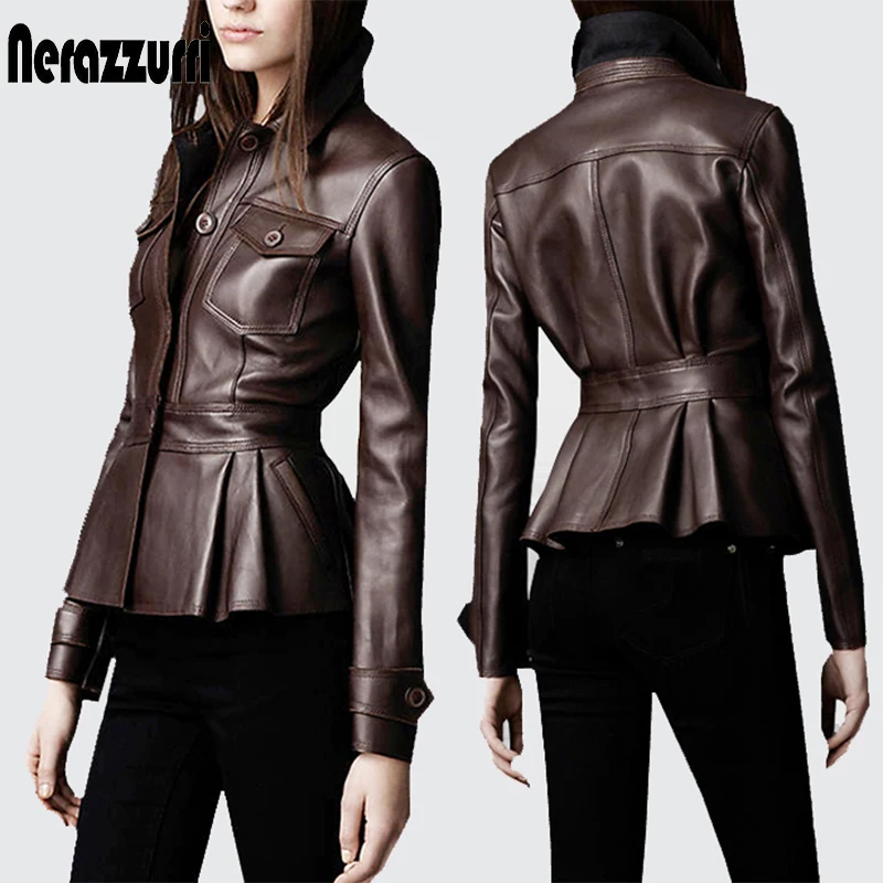 Nerazzurri Negro de cuero gabardina para mujer con muchos bolsillos de pecho solo los botones de manga larga tamaño Más delgado suave de la moda 2