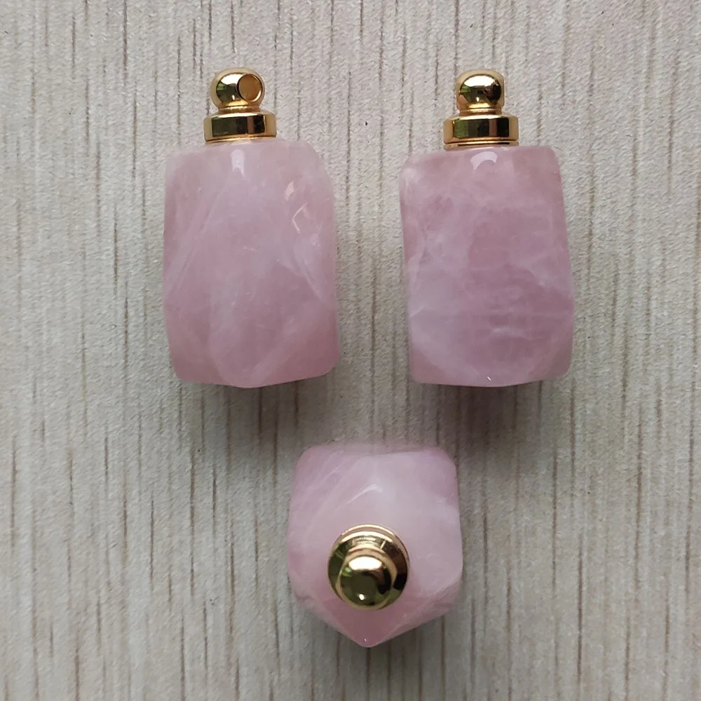 Mayorista de 3pcs/lote de la moda de cuarzo natural de piedra de color rosa botella de perfume polígono colgantes de la Joyería de diy Collar de Accesorios 2
