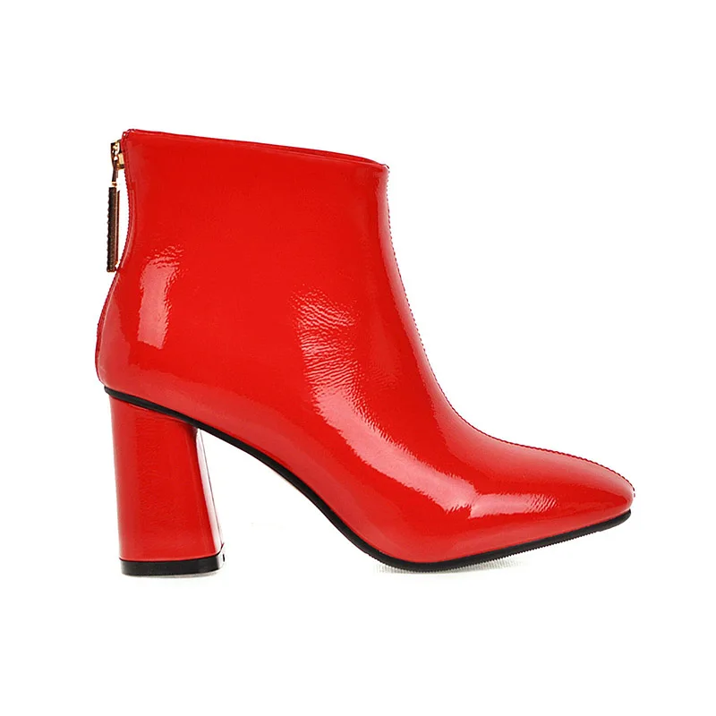 WETKISS zapatos de Tacón Alto Botas de las Mujeres Zip de Tobillo de Arranque de Patentes de la Pu Zapatos de Mujer Zapatos de Cristal de las Señoras de la Plaza de Dedo del pie Zapatos de Invierno 2019 Nuevo 2