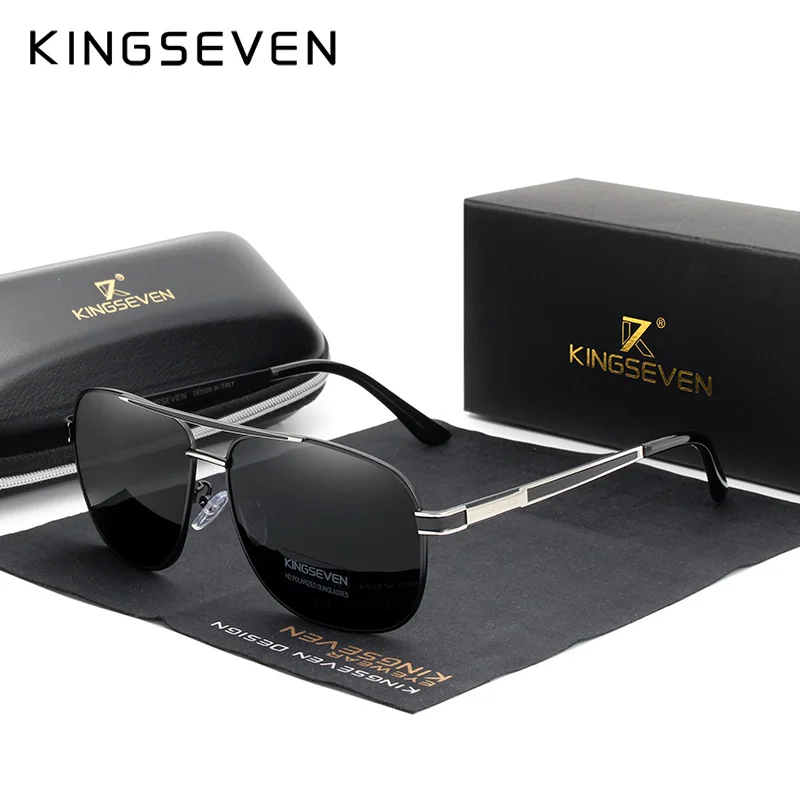 KINGSEVEN 2021 de Calidad Actualizado Polarizada de los Hombres Gafas de sol de Espejo Cuadrado de la Lente de Gafas de Sol de Protección UV Oculos De Sol Masculino 2
