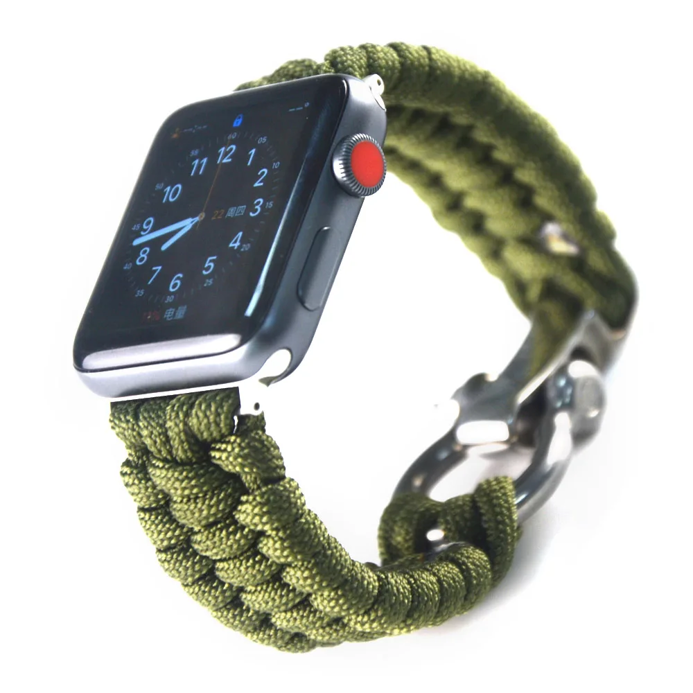 Cuerda de Nylon de la correa para el Apple Watch de la Banda de la Serie SE 6 5 4 3 2 1 Para Apple Watch bandas de 42 mm 44 mm Paracord Supervivencia Pulsera de 38mm 40mm 2