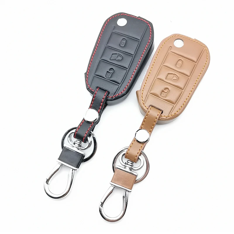 Solapa plegable de cuero de la llave del coche de caso para Peugeot 3008 208 308 508 408 2008 funda de Protección Titular de Coche Accesorios de Piel 2