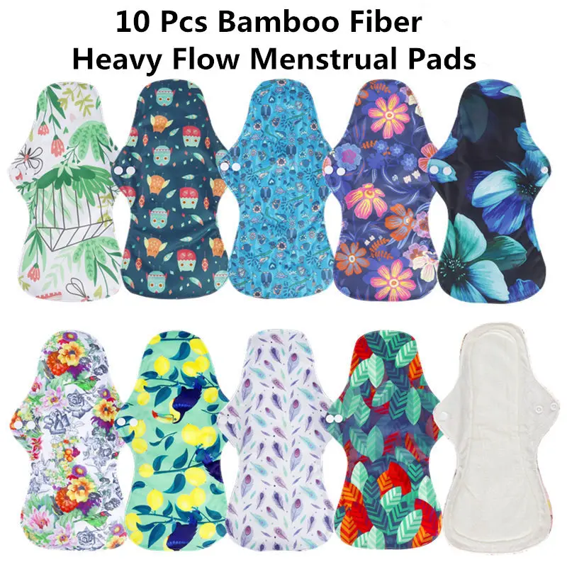 [simfamily] 10pcs orgánica de Carbón de Bambú lavable Higiene menstrual almohadillas de gran flujo de compresas señora de tela cojín almohadillas reutilizables 2