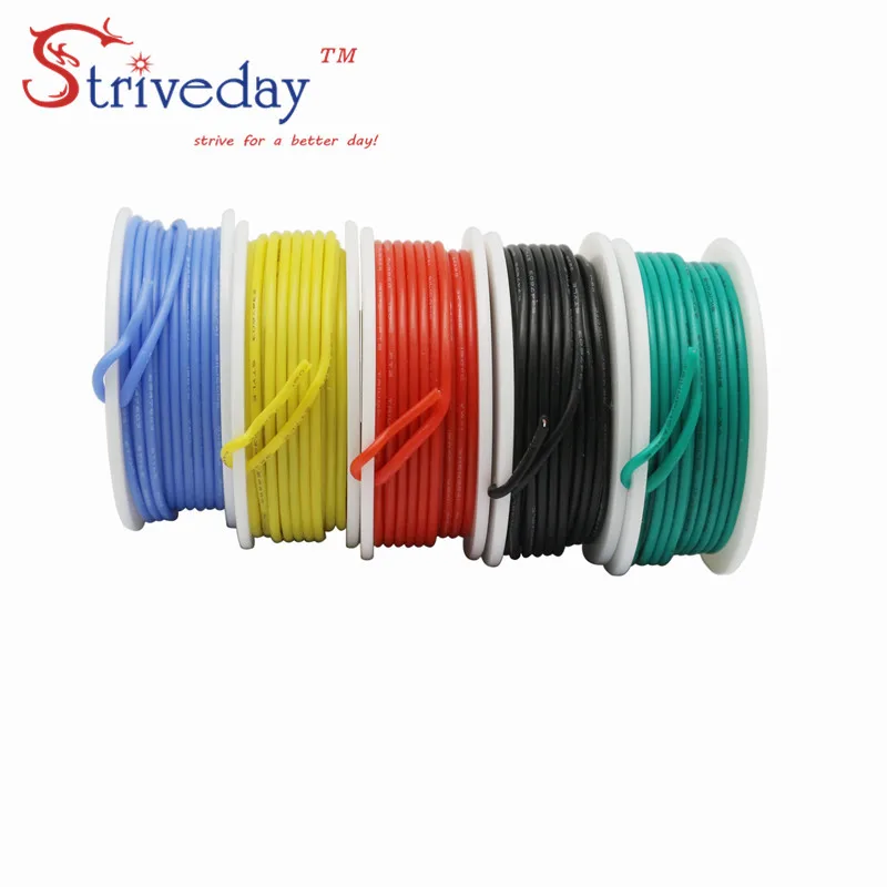20AWG 30m/caja Flexible de Silicona Sólida electrónica de alambre de Cobre Estañado de la línea 5 Mezcla de colores paquete de PCB de Cable de alambre de BRICOLAJE 2