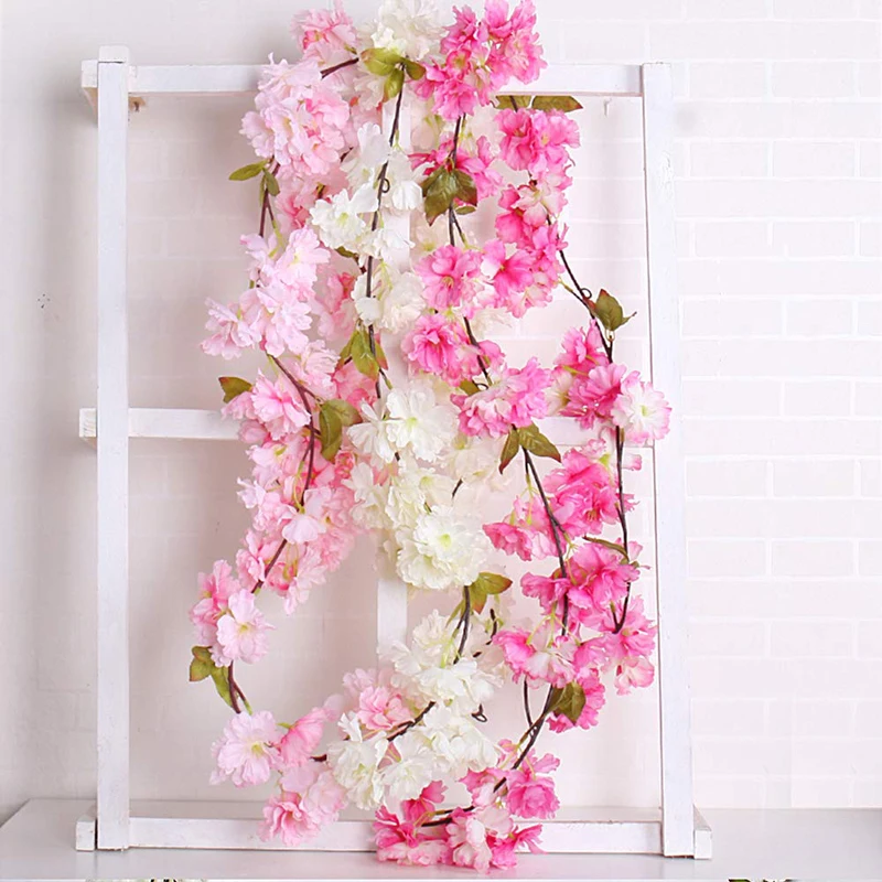 2.2 m Artificiales Flores de Cerezo de Seda de la Flor Guirnalda de Ratán Vides DIY Manualidades de Boda DIY Hogar Decoración de la Pared del Partido a Favor de las 2
