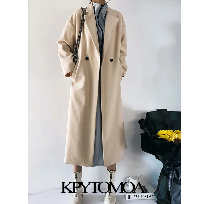 KPYTOMOA Mujeres 2020 de la Moda de Doble Botonadura Suelto Abrigo de Lana Vintage de Manga Larga Bolsillos de Mujer ropa de Abrigo Elegante Abrigo 2