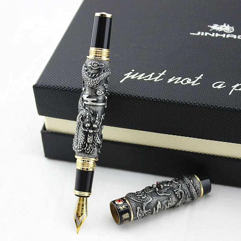 Alta Calidad de Lujo JinHao Dragón Pluma Vintage de 0,5 MM de la Plumilla Tinta de Bolígrafos para Escribir Suministros de Oficina papelería caneta tinteiro 2