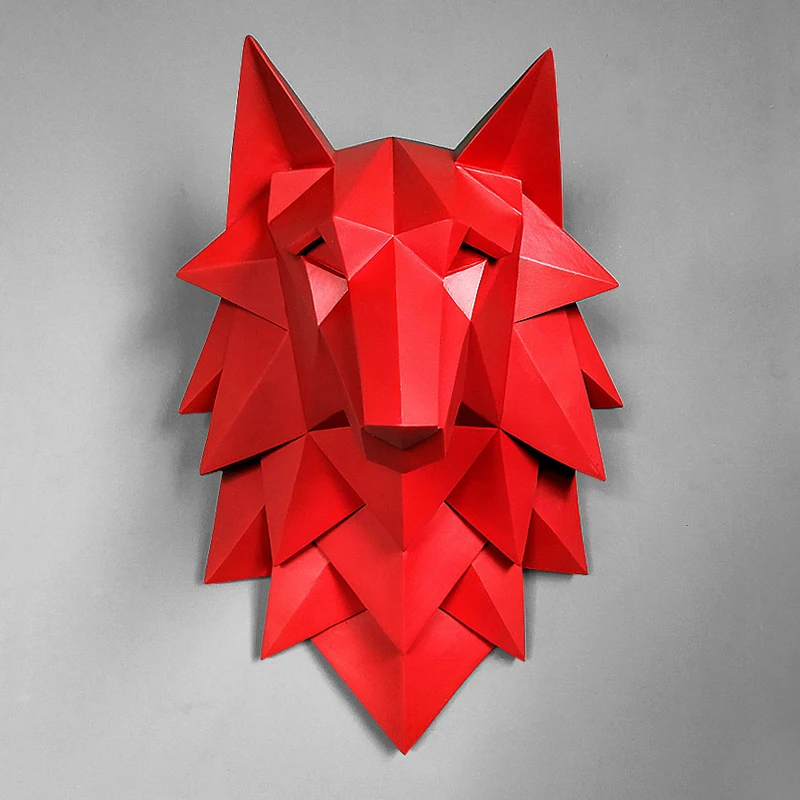 [Artware] 3D Abstracto de la Cabeza de Lobo de Arte Estatua hecha a Mano de la Resina de la Decoración de la Pared de los Accesorios de la Escultura de la Boda de Navidad Manualidades 2