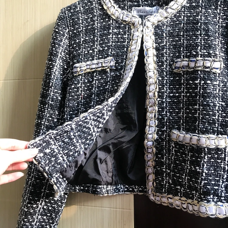 El otoño y el invierno 2020 de las nuevas mujeres de la chaqueta de francés elegante dama estilo de seda brillante traje de tweed de pelo corto pequeño fragancia 2