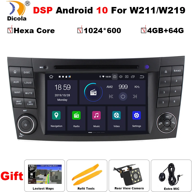 PX6 DSP 4+64G Hexa Core Android 10 IPS de la Pantalla Táctil Reproductor de DVD del Coche Para Mercedes Benz E-Clase W211 E200 E220 E300 E350 Radio wi-fi 2