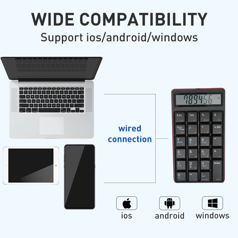Teclado numérico Electornic Caculator por Cable con Pantalla LCD de la Rentabilidad de un Teclado Para Ipad, Android, Windows Phone Mackbook Tablet 2
