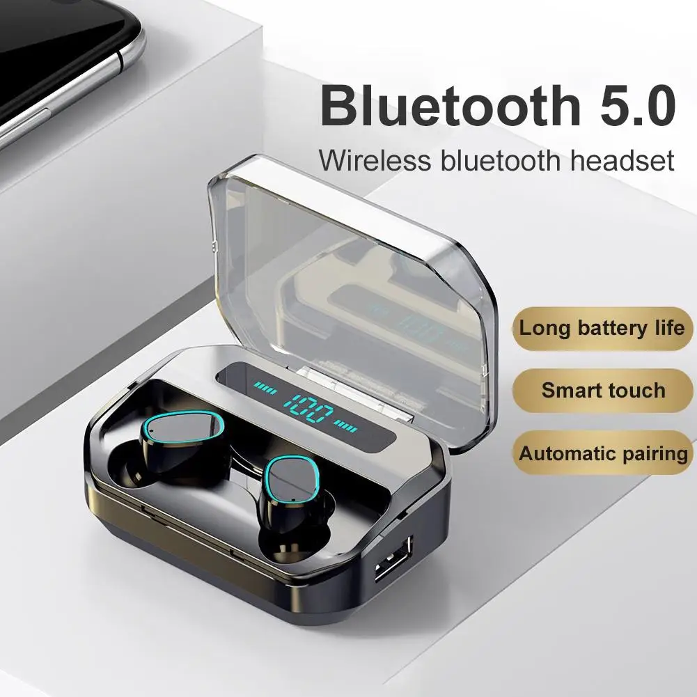 M8 TWS Bluetooth Auriculares Auriculares Inalámbricos de 2200mAh de Caja de Carga de los Deportes de la prenda Impermeable de la pantalla Digital Auriculares Auriculares Con Micrófono 2