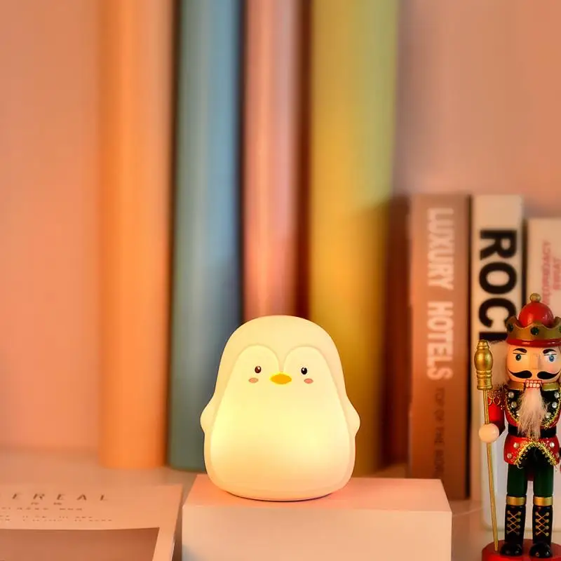 Pingüino de Silicona de Sensor Táctil, LED de las Luces de la Noche USB Recargable Dormitorio Lámpara de la Mesita Para Niños de Bebé de la Navidad Regalos de Cumpleaños 2