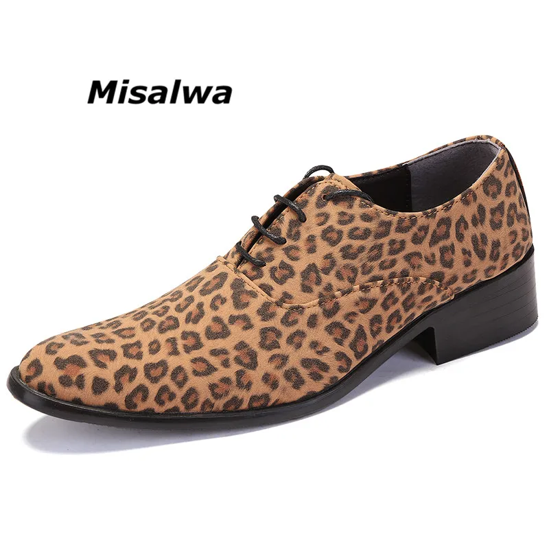 Misalwa de Lujo de la Marca italiana de los Hombres Leopardo de Cuero de Gamuza con cordones Marrón Zapatos Formales Para los Hombres de color Caqui Vestido de Novia Social Masculino 2