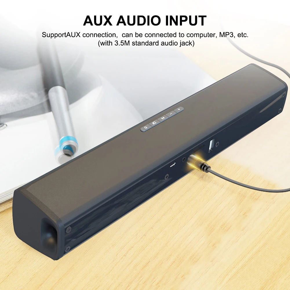 Portátil Inalámbrico de Bluetooth de Doble Altavoz Super Bass de Música Estéreo de sonido Envolvente de cine en Casa de sonido de la Barra de Apoyo TF Tarjeta USB AUX 2