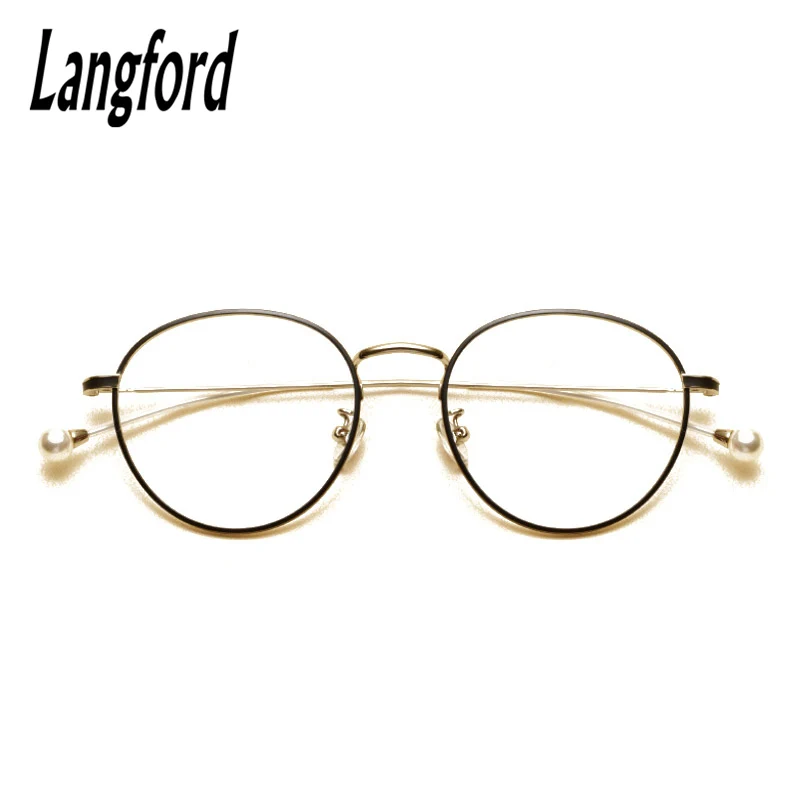 Langford marca ronda vintage gafas de marco óptico de marcos de anteojos para las mujeres de oro grande de anteojos de marcos del espectáculo diseños de la perla de la pierna 2
