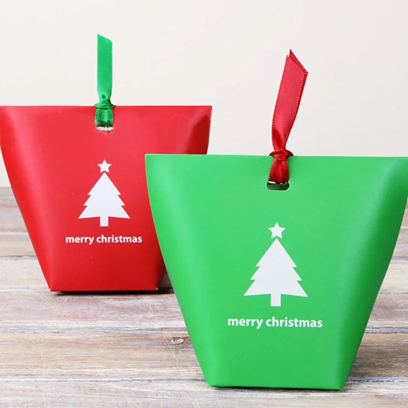 (50 piezas/lote) Árbol de Navidad Feliz Navidad Dulces Caja de bolsas de NAVIDAD Decoración de Nieve en el Bosque Rojo, el Verde de la Caja de Regalo de Dulces Contenedor B067 2