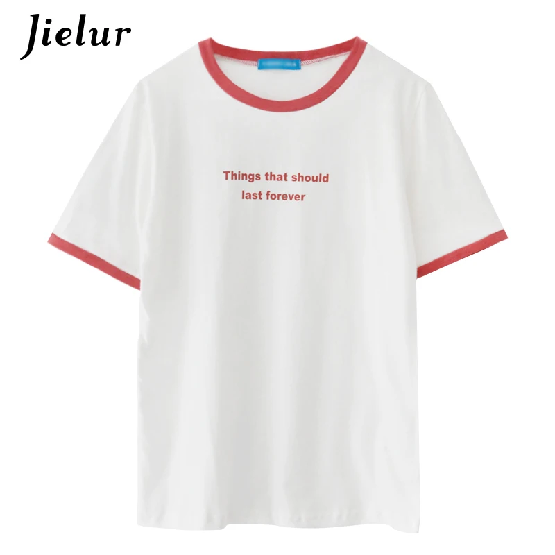 Jielur Harajuku Carta Impreso T-shirt de las Mujeres Simples Vintage Hipster de la Calle College Camiseta de Mujer de corea del Estilo Chic Roupas Feminina 2