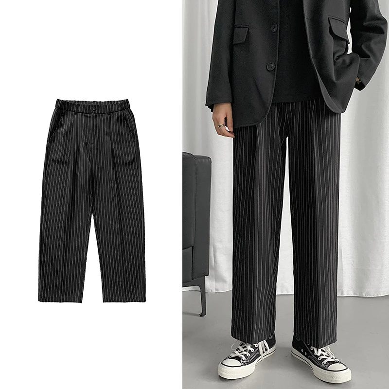 2020 Hombres de la Moda de Tendencia Simple Negro/gris Traje de Pantalones de Algodón Pantalones Formales Suelto de la Raya de la Impresión Casual Pantalones de Gran Tamaño M-5XL 2