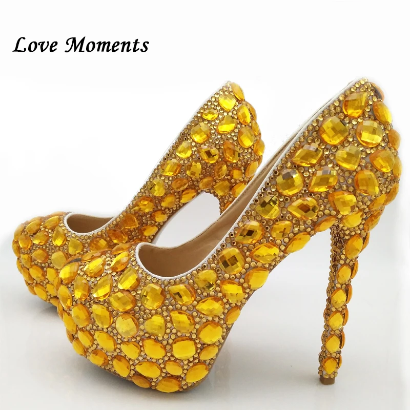 De oro de diamantes de imitación de la Mujer zapatos de la boda a juego con bolsos de mujer zapatos de tacón alto zapatos de plataforma de Cristal Bombas del Dedo del pie Redondo de la Moda de los Zapatos 2