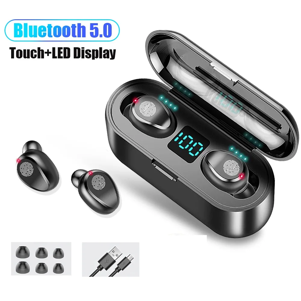 TWS Bluetooth 5.0 Auriculares 2200mAh de Caja de Carga de Auriculares Inalámbricos de 9D Estéreo de los Deportes de la prenda Impermeable Auriculares Auriculares Con Micrófono 2