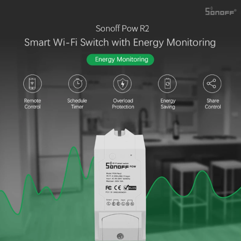 SONOFF Pow R2 Interruptor WiFi Con el Consumo de Energía de Medición WiFi Interruptor 16A Smart Wifi Interruptor de mando Funciona con Alexa 2