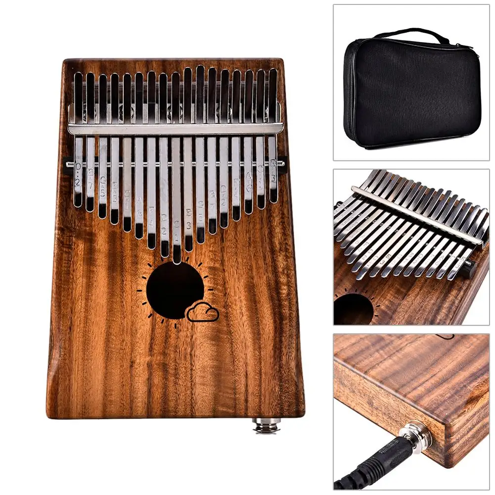17 Tecla de Acacia de Madera EQ Kalimba África Dedo Pulgar de Piano Con el Built-in de Recogida w/ 6.35 mm Extremo-pin Jack Instrumento de Teclado 2