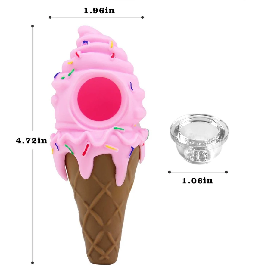 10pcs creativo rosa Divertido helado tubo irrompible de silicona Pipa con Limpio con Tapa y plato Decorativo de Interiores 2