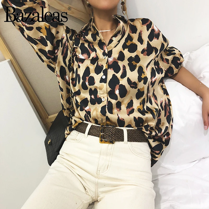 Leopardo De Impresión Blusa Gire Hacia Abajo De Collar De La Mujer Tops Blusas Vintage De Manga Larga Blusas De Moda Casual Blusa Feminina 2