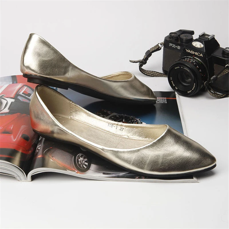 TIMETANG Gran tamaño 40.41 clásico de la mujer sencilla de metal color de la pu de la plana zapatos de señora de poca profundidad de la boca casual zapatos C154 2