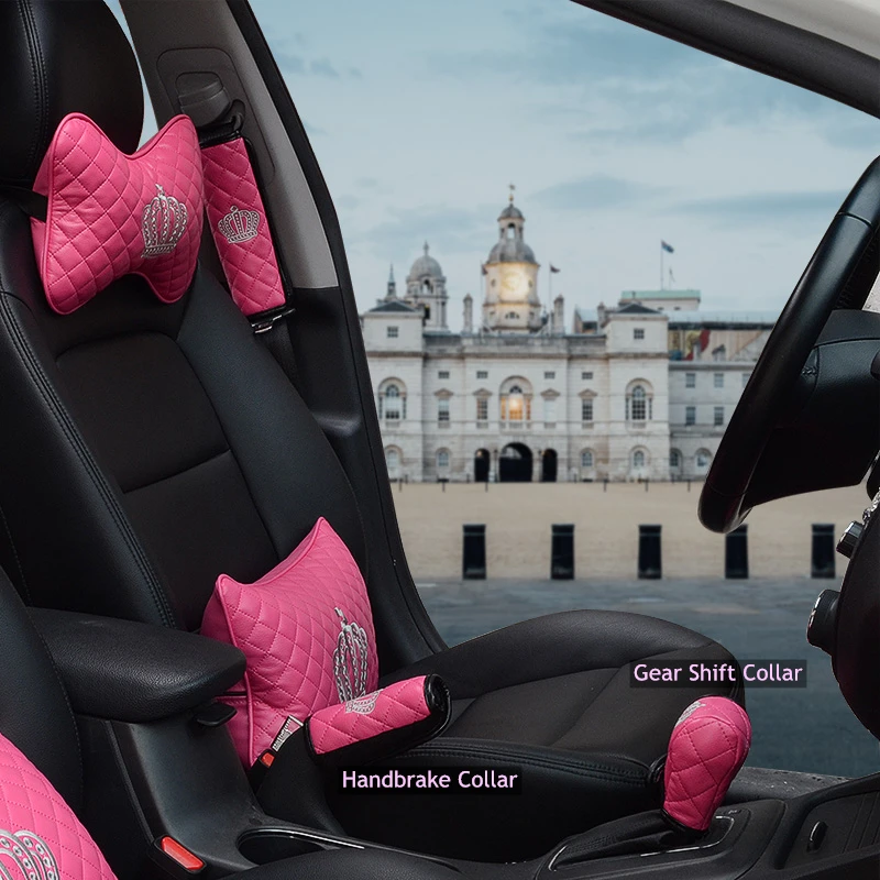 Accesorios del coche de interior de color rosa para las niñas de las mujeres de cuero de la Corona del reposacabezas de la almohada serie completa para bmw e46 e60 e90 f10 vw golf 2
