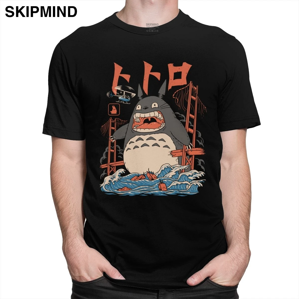 Curioso, Mi Vecino Totoro Ataque de Hombres de Camisa Algodón de Miyazaki Hayao Anime T-shirt de Manga Corta de Studio Ghibli Tee Camiseta Impresa 2