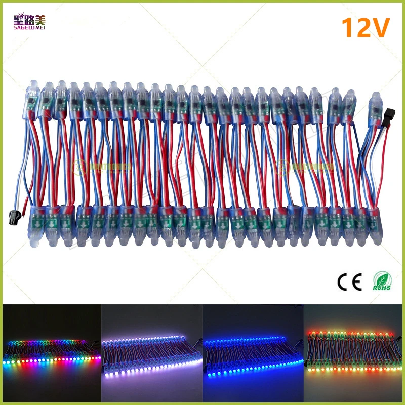 500pcs/lote de 12 mm de Vacaciones de Navidad del Pixel del led luz ws2811 ic Módulo LED Negro/Verde/Blanco/RWB Cables de Cadena Direccionable DC5V 12V 2