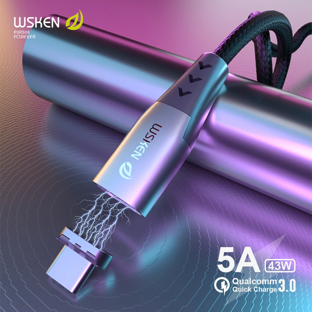 WSKEN 5A Magnético USB Tipo C Cable para Huawei Mate 30 P30 Pro USB-C Imán de Carga Rápida Cargador de Tipo de Datos de c Cable de OnePlus OPPO 2