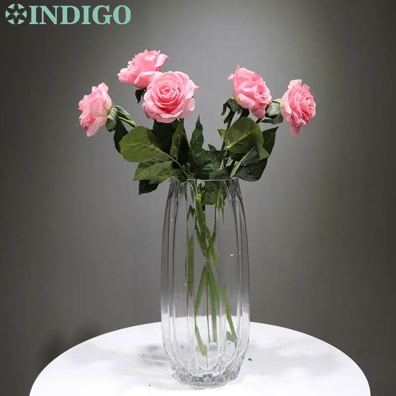INDIGO - 5pcs/Lot Recubrimiento de Látex rosa Rosa Verdadero Toque de Rosa Artificial de la Flor de la Flor de la Boda de Fiesta de adorno de Interiores 2