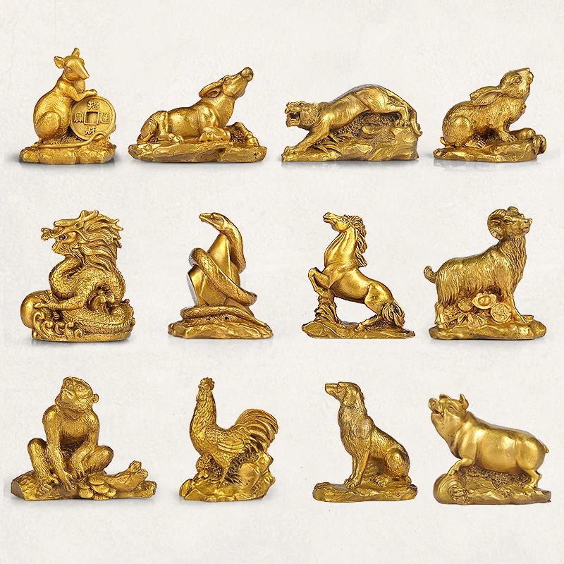 El Feng Shui y derramó doce del zodiaco rata adornos de cobre buey tigre conejo dragón serpiente caballo oveja mono de pollo perro cerdo. 2