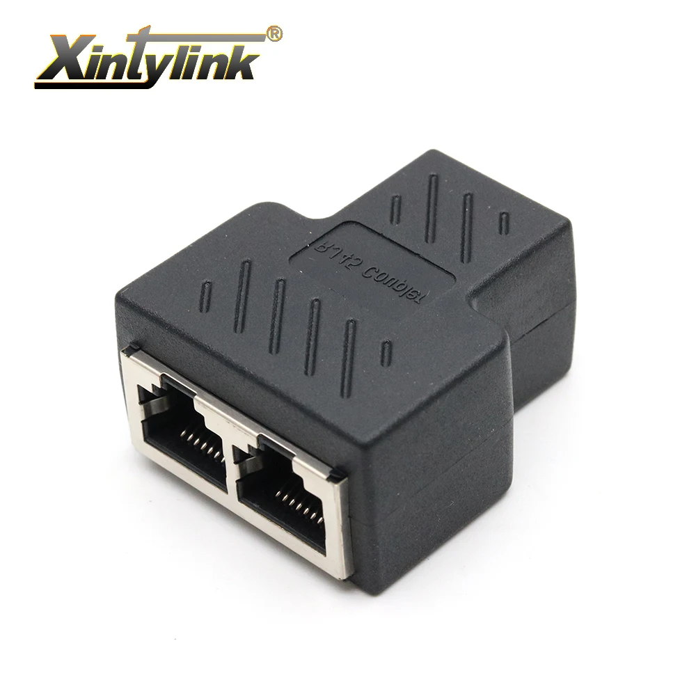 Xintylink de 1 a 2 maneras rj45 hembra divisor conector lan cat5e cat6 cat5 8p8c blindado cable de red ethernet con el adaptador para el ordenador portátil 2