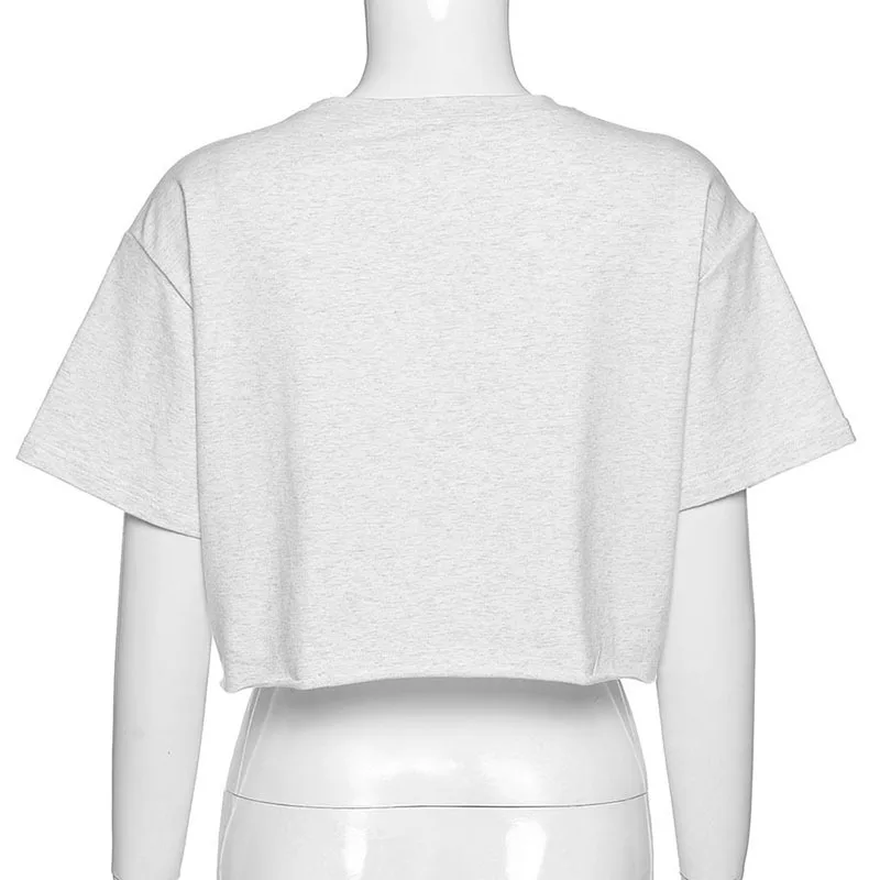 NCLAGEN de Verano Casual Camiseta de Letra de Impresión Suelta Crop Tops Niñas de Algodón de la Camiseta de las Mujeres de Streetwear Ombligo Desnudo Corto Tees de Ropa 2
