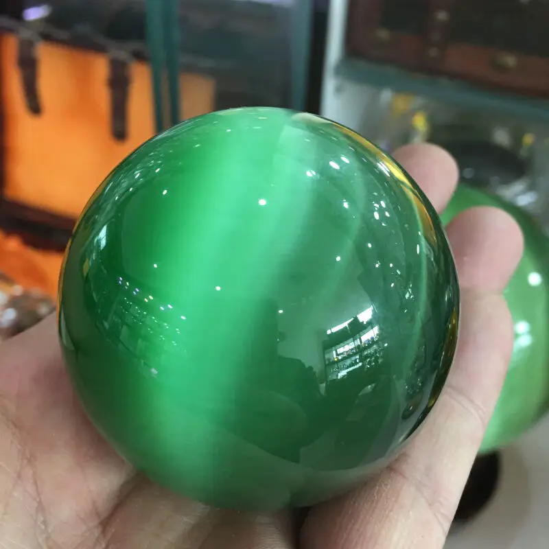 Raro Natural de Cuarzo verde de Ojo de Gato de Cristal de Sanación Bola Esfera de 60 mm + Soporte 5AAA 2