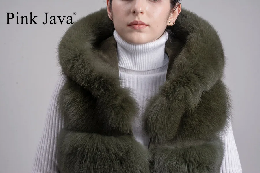 Rosa java QC8062 mujeres abrigos de invierno caliente de la venta real de piel de zorro de la capa natural de piel de zorro chaleco con capucha chaleco chaleco chaqueta de piel de lujo 2