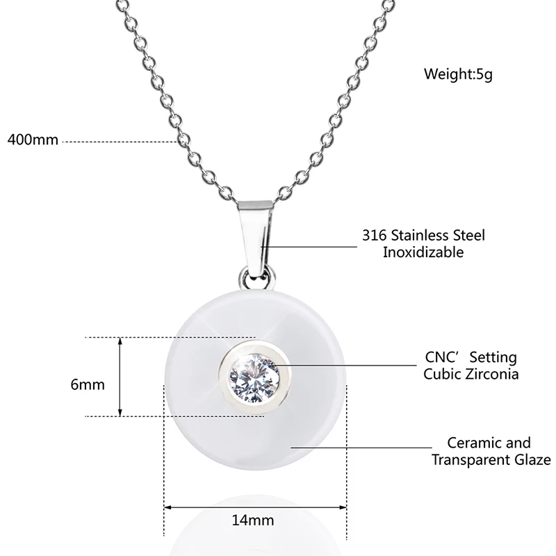 1.0 Quilates de diamantes de imitación Collar de Anillos de sistema de la Joyería para las mujeres Suave Saludable de Cerámica sistema de la Joyería Collar Colgante Anillo de Regalo de Boda 2