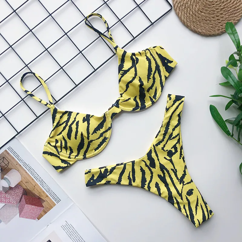 Melphieer 2020 damas sexy amarillo patrón de Cebra bikini de playa de verano aros mini traje de baño de alta calidad trajes de baño biquini nuevo 2