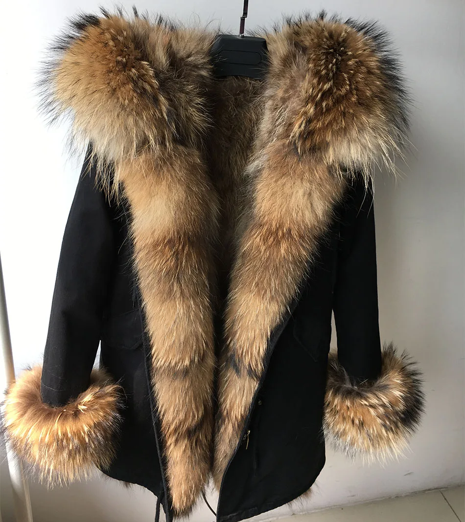 2020 nueva parka larga chaqueta de invierno de las mujeres outwear gruesa parkas mapache natural real cuello de piel abrigo con capucha real cálido forro de piel de zorro 2