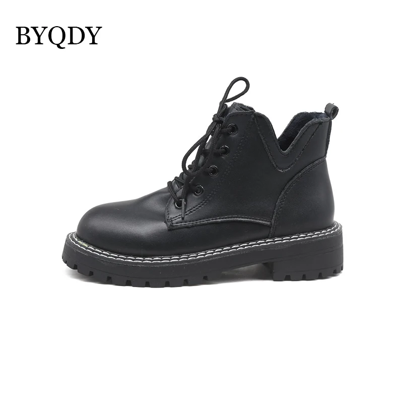 BYQDY Invierno Corto Felpa Cálida Nieve Botas de Mujer Zapatos de Dedo del pie Redondo botines de 2CM de Plataforma de Botas de Suela de Goma Hebilla de Cuero Negro 2