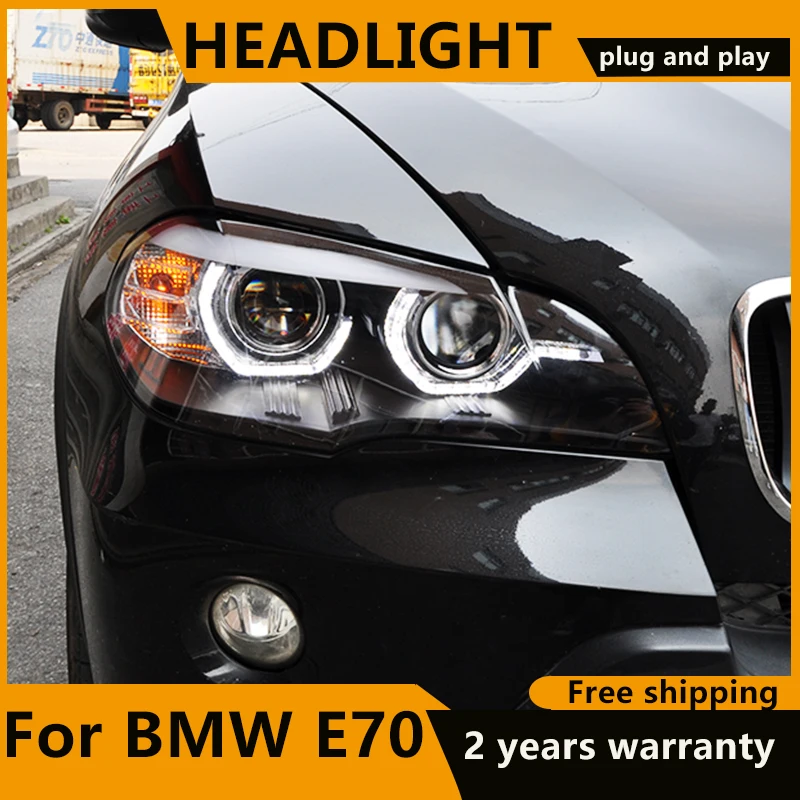 KOWELL Coche Estilo de la Lámpara de Cabeza para BMW X5 Faros 2007-2013 E70 led Ojo de Angel de los Faros LED DRL de la Señal de la Lámpara Hid Bi Xenón de luz 2