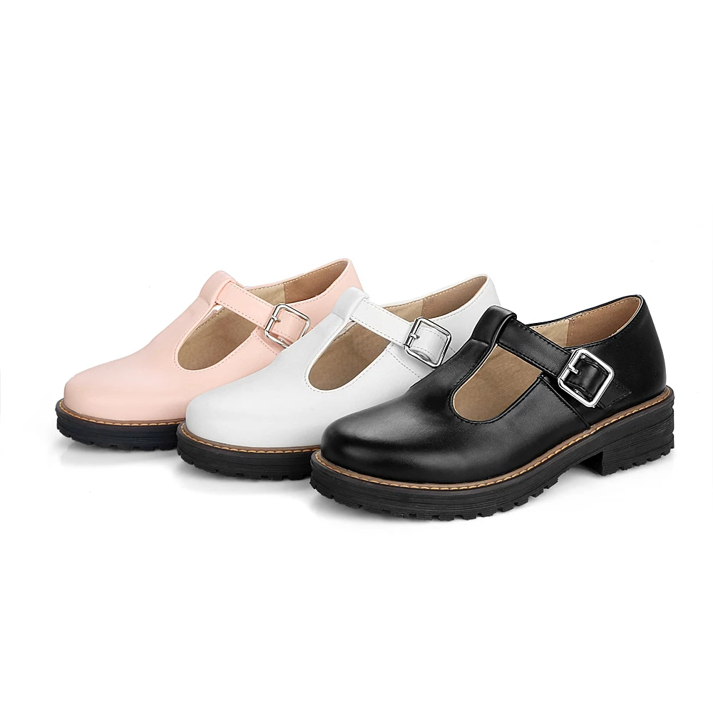 2020 Zapatos de Mujer punta Redonda de la Primavera de Bombas de nueva Gruesos Tacones de Mary Jane Causal de las Señoras Zapatos Gruesos Tacones Blanco Rosa Negro 34-43 2