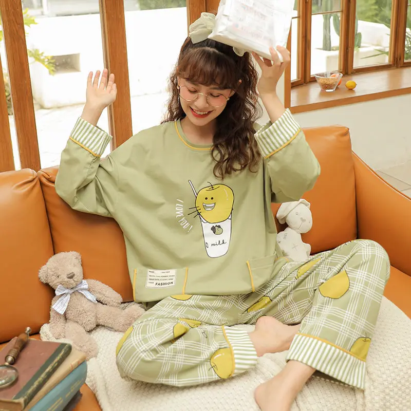 Pijama Conjuntos De Mujer Dulce Otoño Primavera Básica Suave Diaria Pieza De 2 Niñas Pijamas Coreano De La Moda Popular De La Mujer Ropa De Dormir Salón De Desgaste 2