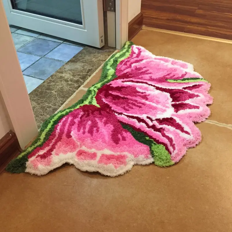 Nueva llegada del color brillante de arte alfombra para el felpudo para la puerta de la alfombra de la puerta de tulipanes 80*60 cm 2